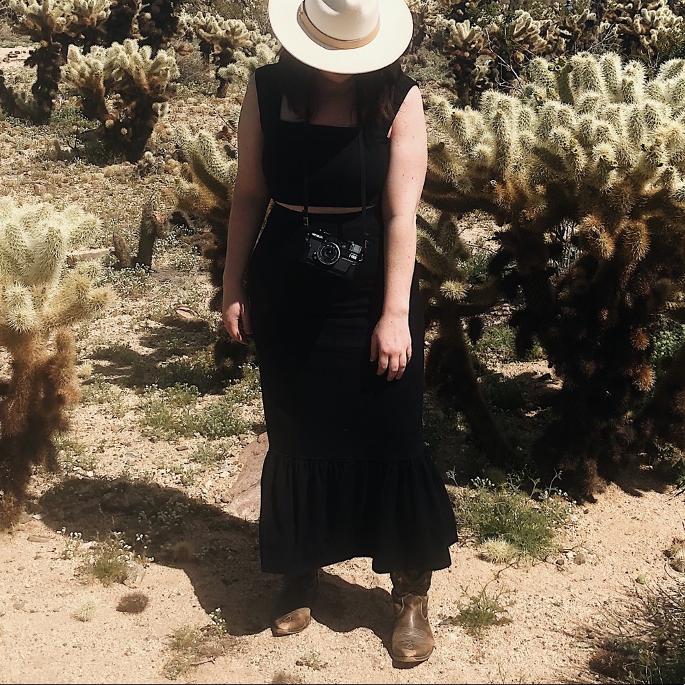 Free People Black Maxi Skirt with Ruffles